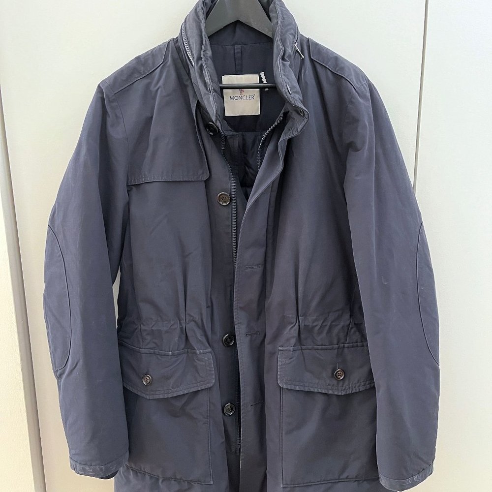 Moncler Navy Puffer Jacket Used Size 4 Mid Length Mens